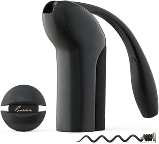 Rabbit Vertical Corkscrew Wine Opener with One-Pull Lever Design, Easy Manual Operation, Includes Foil Cutter and Durable Stainless Steel Spiral