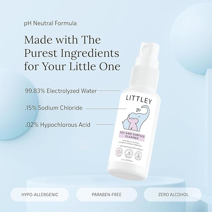 Littley Toy & Surface Cleaner | Alcohol-Free HOCl Spray for Baby Toys & High-Touch Surfaces | Fragrance-Free Formula | Gentle Cleaning for Everyday Messes | 2 oz