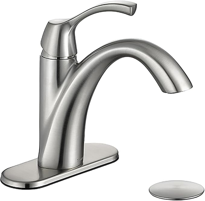 TimeArrow Brushed Nickel 1-Handle Single Hole Bathroom Faucet, 3-Hole Deck Plate, Pop-Up Drain and Water Supply Lines Included, TAF206-BN