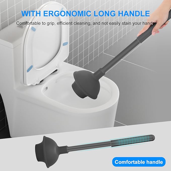 SetSail Toilet Brush and Plunger Set, Semi-Hidden Toilet Plungers Heavy Duty Toilet Bowl Brush and Holder for Bathroom Toilet Plunger and Brush Set for Deeply Cleaning - Gray