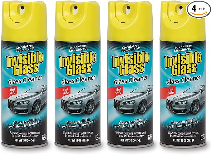 Invisible Glass 91163-4PK Premium Aerosol Glass Cleaner Spray for Car Windshields and Windows, Automotive and Home Window Cleaner, Streak-Free, Ammonia-Free, Tint-Safe – 15 oz (Pack of 4)