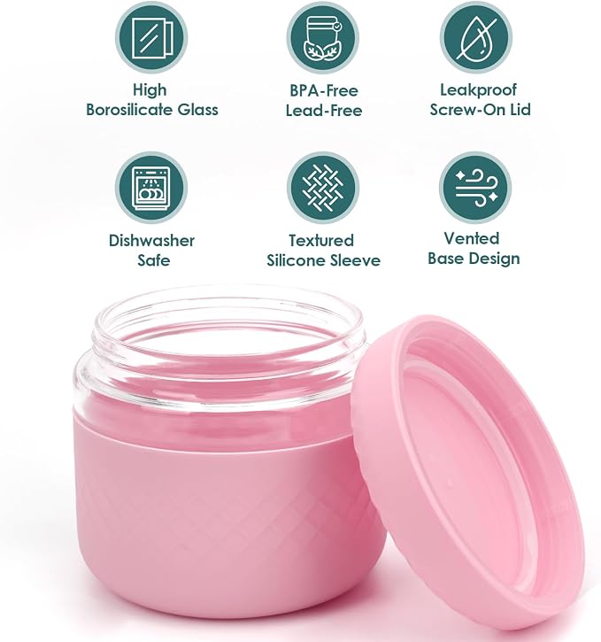 24 oz/3 Cup Glass Lunch Bowl Containers with Lids, 2 Pack, BPA-Free | Leak & Spill Proof, Microwave & Dishwasher Safe, Airtight Meal Prep & Food Storage Jar for Lunch, Soup, Oats, Stew, Yogurt