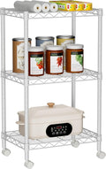 Golpart Small 3 Tier Shelves Storage Wire Shelving Unit Metal Shelf Adjustable Organizers Storage Shelving with Wheels for Bathroom Laundry Room Kitchen Pantry11.7”D x 17.7”W x 30.7”H White