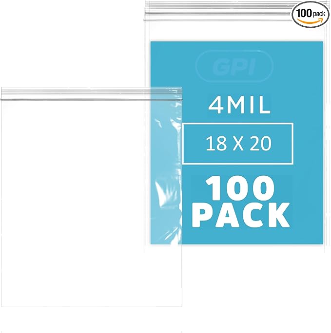 GPI - 18" x 20" Extra Large Reclosable Zip Bags - 4 Mil Heavy-Duty - Pack of 100 - Clear Plastic Zipper Lock Bags, Resealable Poly Baggies For Clothing, Tools, Travel, Storage & Packaging.