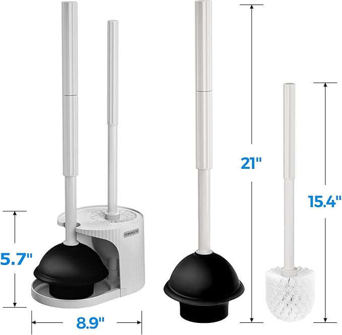 FORASTO 2 in 1 Toilet Plunger and Brush Set,Extended Handle Plunger,Toilet Bowl Brush Plunger Set,Bathroom Cleaning Tools,Cleaning Brush,Toilet Brush Plunger Combo,Cream Grey（21inch）