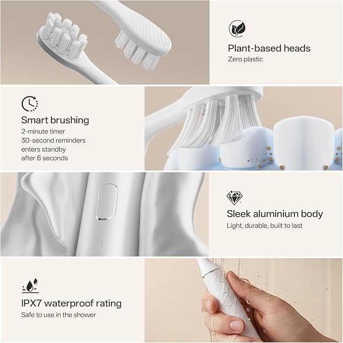 Oday Sonic Electric Toothbrush for Adults with Wall Mounted UV Toothbrush Cleaner Holder and 4 Brush Heads, Wireless Charging, IPX7 Waterproof, 1 Month+ Battery, White