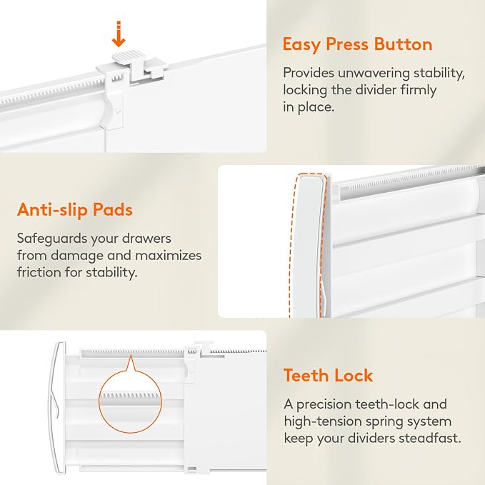 Lifewit 5" High 5 Pack Drawer Dividers, 11.5"-18.5" Adjustable Deep Drawer Organizer Clothes, Expandable White Plastic Separators for Dresser, Kitchen, Cabinet, Nursery, Office Organization & Storage