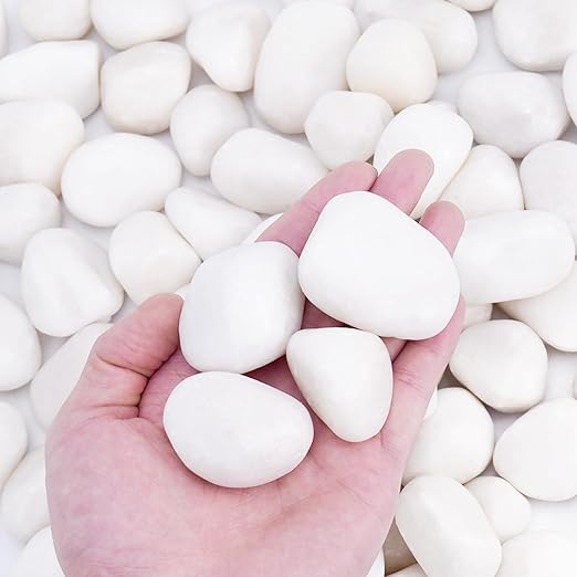Pulovin 20 lbs White Rocks for Landscaping, Vases, Plants Indoor, 1-2 Inch | Large White Rocks for Plants, Decorative Polished Stones for Garden, Walkways, Yard, Plants Pots, Vases, Crafts