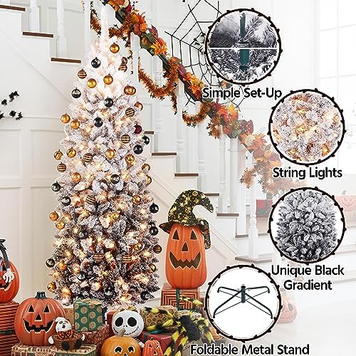 Yaheetech 6ft Pre-lit Snow Flocked Pencil Christmas Tree, Black Gradient