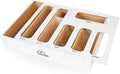 6 in 1 Bamboo Ziploc Bag Storage Organizer, White Baggie Organizer for Drawer with Sliding Lid - Fits Gallon, Quart, Sandwich, Snack & Freezer Bags, Wall Mountable Kitchen Drawer Organization