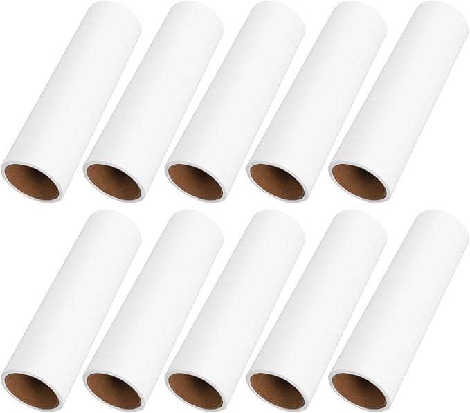 Unomor 10 Rolls Extra Sticky Lint Roller Refills 38mm Core White Sticky Tape for Pet Hair Removal Carpet Furniture Cleaning Household Use