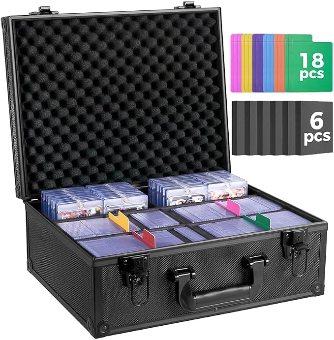Top Loader Storage Box, Trading Card Case for Sports Cards, Fits 3" x 4" 35PT Hard Sleeves with 18 Color Separators & 6 Foam Dividers, Card Box Holders 610+ Top Loaders, 140+ Magnetic Holder