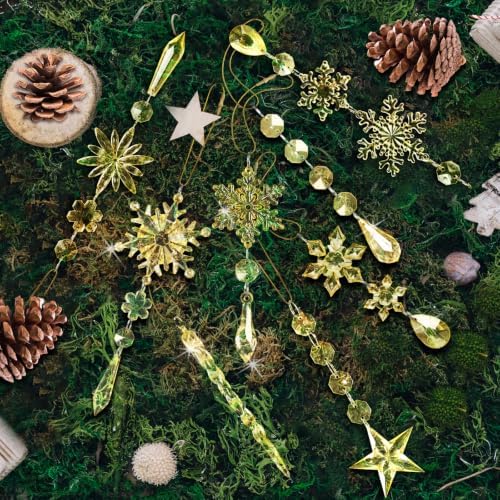 Crystal Ornaments for Christmas Tree Decorations Gold Snowflake Icicles