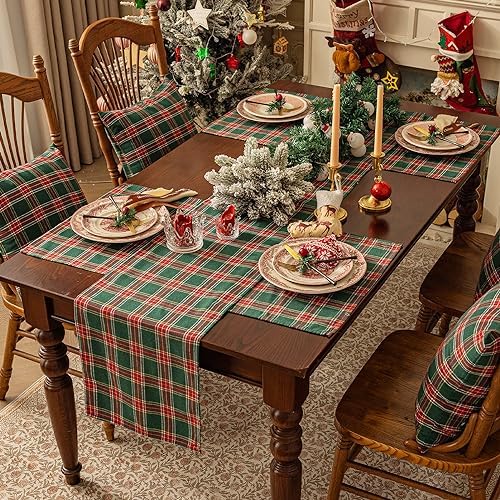 Softalker Christmas Checkered Tartan Table Runner, Green, 13 x 108 Inch