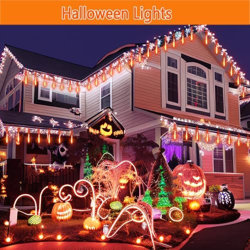 Halloween Yard Decorations: Orange Meteor Shower Lights for Outdoor Decor