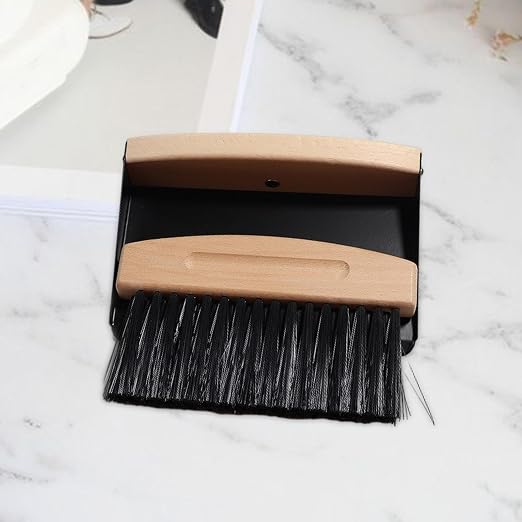 Dustpan Brush Set, Broom Dustpan Combo Wooden Handle, Black PET bristles(Black Pet Bristles)