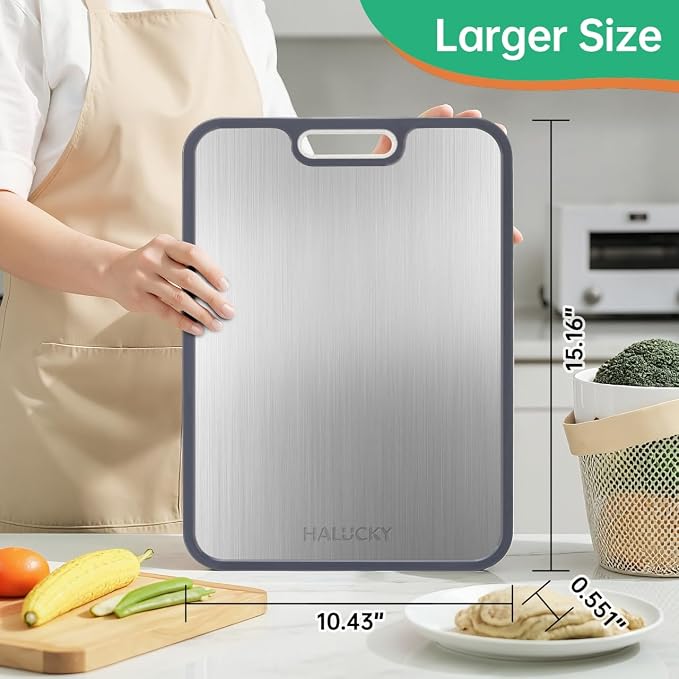 Titanium Cutting Board for Kitchen, Non Toxic Cutting Board Double Sided Food Grade, 2-in-1 Pure Titanium and Wheat Straw PP, Chopping Board for Meat and Fruit, Easy to Clean 16”×11” (Large)