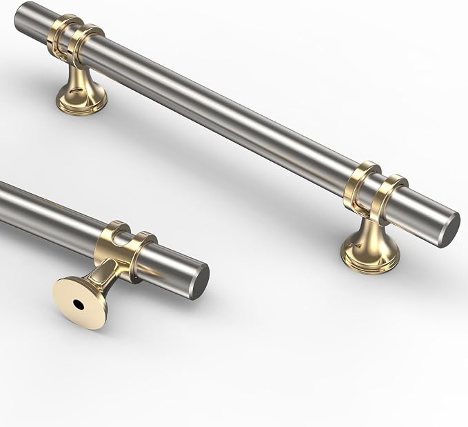 Asidrama 20 Pack 5 Inch(128mm) Gold and Brushed Satin Nickel Cabinet Pulls Heavy-Duty Solid Kitchen Cabinet Handles Oil Rubbed Drawer Hardware for Bathrooms Cupboard