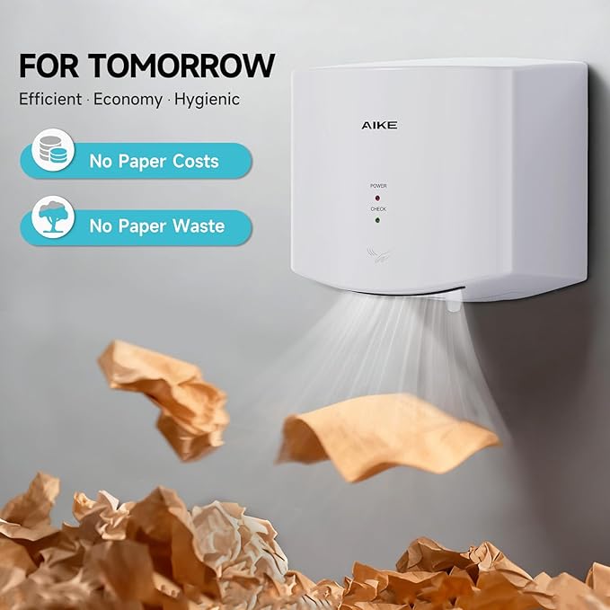 AIKE Air Wiper Compact Hand Dryer 110V 1400W White (with 2 Pin Plug) Model AK2630S