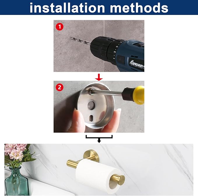 NearMoon Bathroom Toilet Paper Holder, Premium SUS304 Stainless Steel Rustproof Wall Mounted Toilet Roll Holder for Bathroom, Kitchen (1 Pack, Brushed Gold)