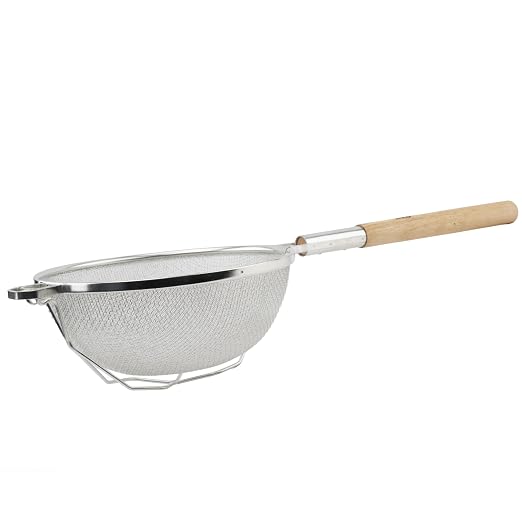 Winco 12" Double Mesh Strainer, Reinforced, Round Hdl, Nickle Plated