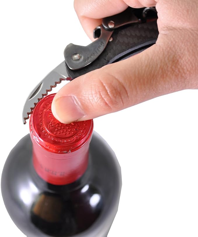 Castello Carbon Fiber Waiter's Corkscrew with Leather Pouch in Wood Box