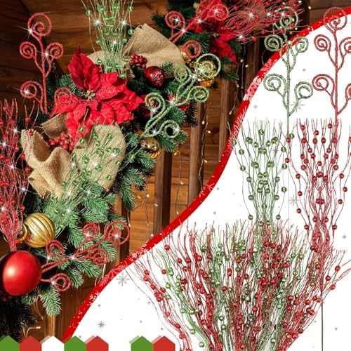 Daifunli 36 Pcs Christmas Tree Picks Sprays Ornaments, Red Green, 17'' 12''