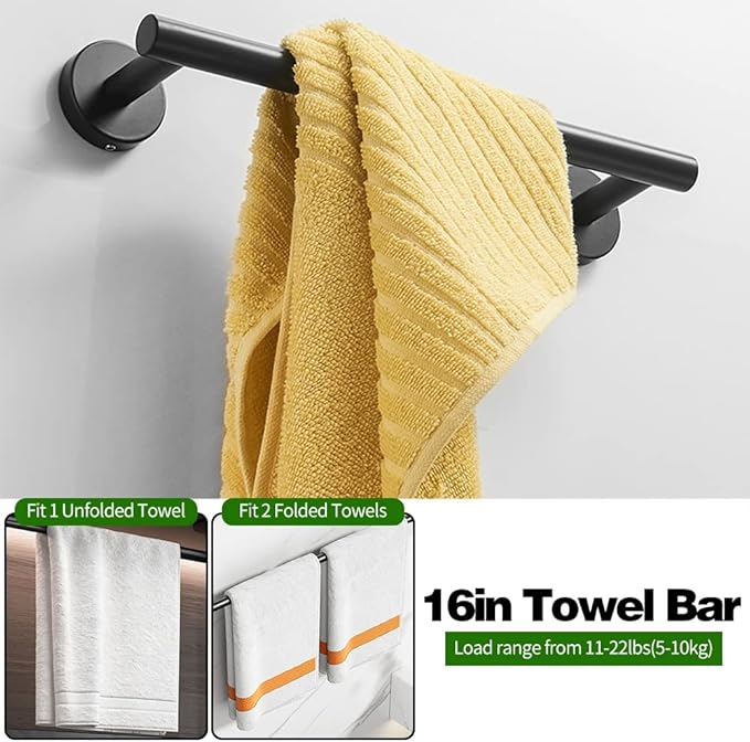 10pcs Bathroom Hardware Set, Including 16" Hand Towel Bars, Toilet Paper Holders, Towel Rings, Robe Towel Hooks