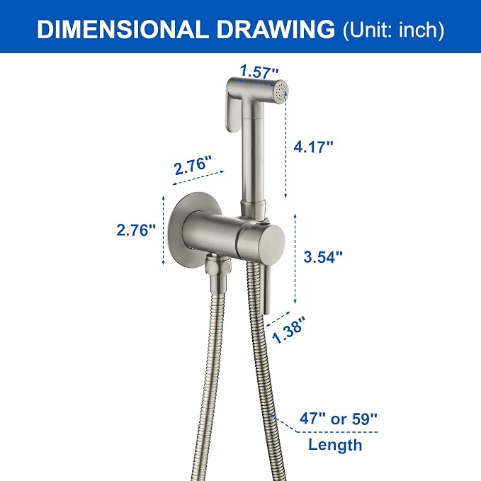 SHAMANDA Warm Water Bidet Sprayer for Toilet with Hot and Cold Brass Rough-in Valve, Stainless Steel Round Handheld Bidet Attachment Set for Feminine, Pets and Baby Diaper Wash, Brushed Nickel