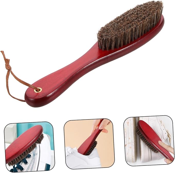 NOLITOY Portable Horsehair Shoe Cleaning Brush Handle for Polishing and Dust Removal for Footwear Care