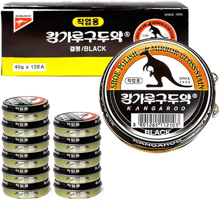12 pcs of Kangaroo Shoe Boots Polishes Dyes Polishes Mirror-Gloss Stain Shine Wax 40g For Professional, Black Color