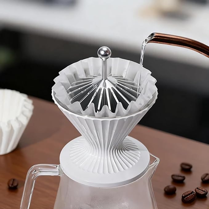 Filter Paper Presser All Metal Coffee Filter Shape Retainer Pre-pour Tool for Basket & V60 Filter Paper Pour Over Coffee (Silver)