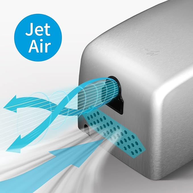 AIKE UL Approved Compact Jet Hand Dryer Hard-Wired Friendly, 1350W 120V Brushed Stainless Steel Model AK2803D