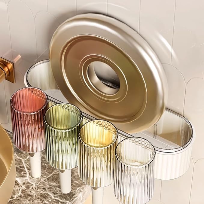 Toothbrush Rack Tooth Cup Toothbrush Shelf Rack Tooth Brushing Cup Wall Hanging Family Mouthwash Cup Toothware Hanging Rack Free Punch Washing Table Bathroom Toothbrush Holder