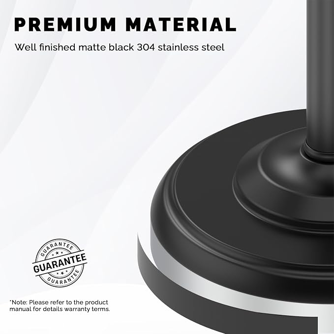 Black Toilet Paper Holder Stand, Matte Black Toilet Paper Holder Free Standing, Post Pivoting Design & Stable Weighted Base SUS304 Stainless Steel for Bathroom(Mega Roll)