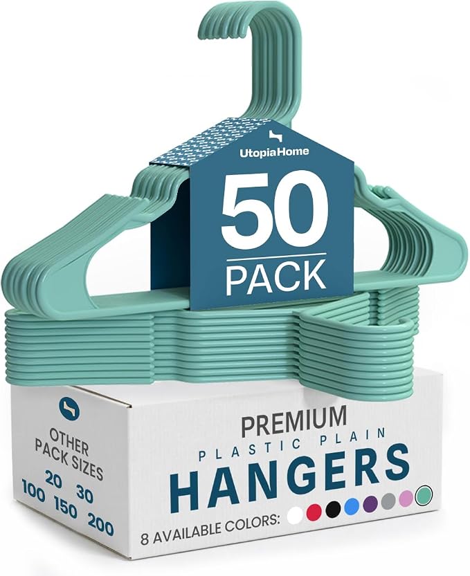 Utopia Home Plastic Hangers 50 Pack – Space Saving Clothes Hanger Aqua | Durable & strong | Closet organizer & storage | Ideal for apartments, dorms & stocking stuffers