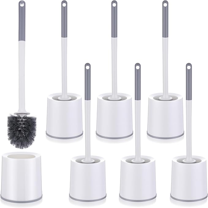 Patelai 6 Pack 18.12 Inch Toilet Bowl Brush and Holder for Bathroom Toilet Bowl Brush Scrubber with Caddy Set for Deep Cleaning (White)
