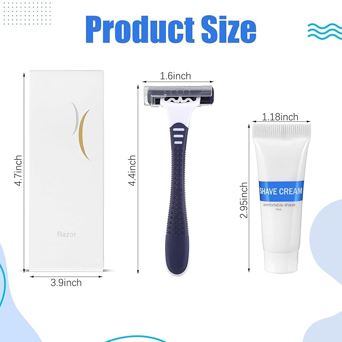 Hushee Shave Kit Bulk Travel Shaving Cream Disposable Twin Blade Razors and Cream Individually Wrapped Smooth Razor with Clear Cap Toiletries for Hotel Shelter Camping Travel Homeless (150)