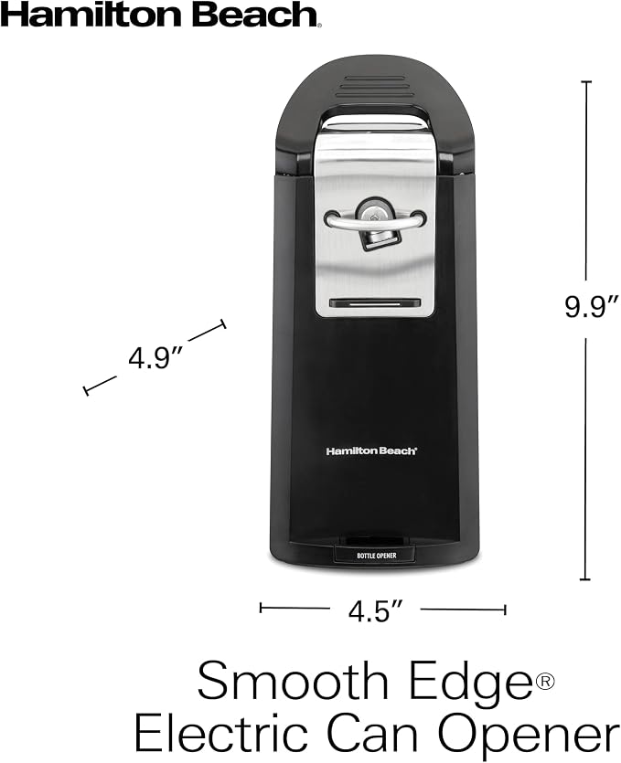 Hamilton Beach Smooth Touch Electric Automatic Can Opener Easy Push Down Lever,For All Standard-Size&Pop-Top,Extra Tall,With Bottle Opening Accessory and Built-In Knife Sharpener,Black(Pack of 2)