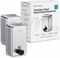 2 Pack Wall Mounted Soap Dispenser - Modunful M1 DM2922 Silver | 38.8oz Large Capacity, Commercial Grade Brushed Stainless Steel, Anti-Leak Pump, Key Lockable
