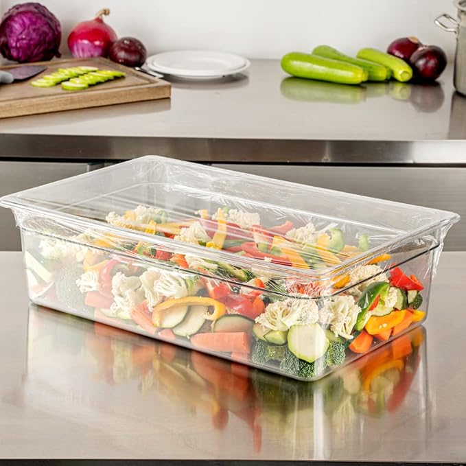 Restaurantware RW Base 18 Inch x 2000 Feet Cling Wrap 1 Roll Microwavable Cling Film - With Removable Slide-Cutter Clear Plastic Food Wrapping Film Securely Seal And Keep Food Fresh
