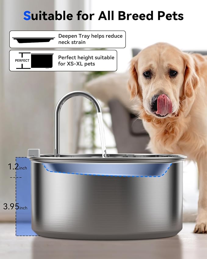 3.4Gal Dog Water Fountain for Large Dogs, 13L Stainless Steel Large Pet Fountain with Deeper & Wider Drinking Area, Automatic Dog Water Bowl Dispenser with Water Window (with 7 Filters)