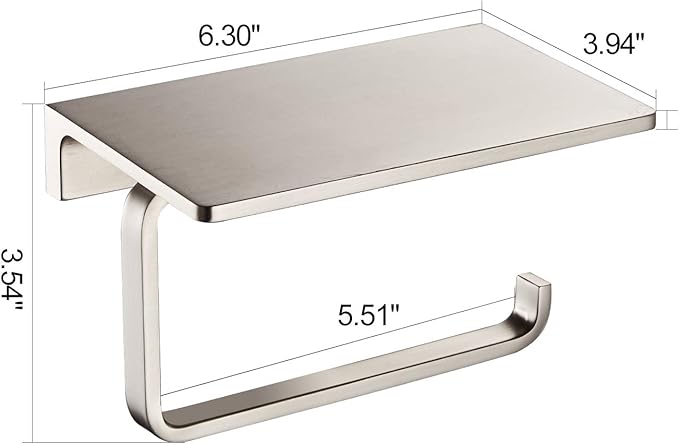 Toilet Roll Paper Holder Bathroom Solid Brass and Superior Hotel Style Wall Mount Tissue Roll Holder with Phone Shelf Brushed Nickel Finished