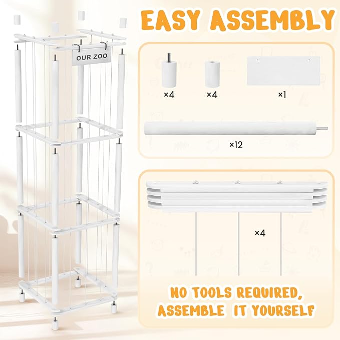 Woodure Stuffed Animal Storage & Organizer, Wooden Cute Zoo Toy Holder for Toddler Rooms, Playrooms & Bedrooms（White）