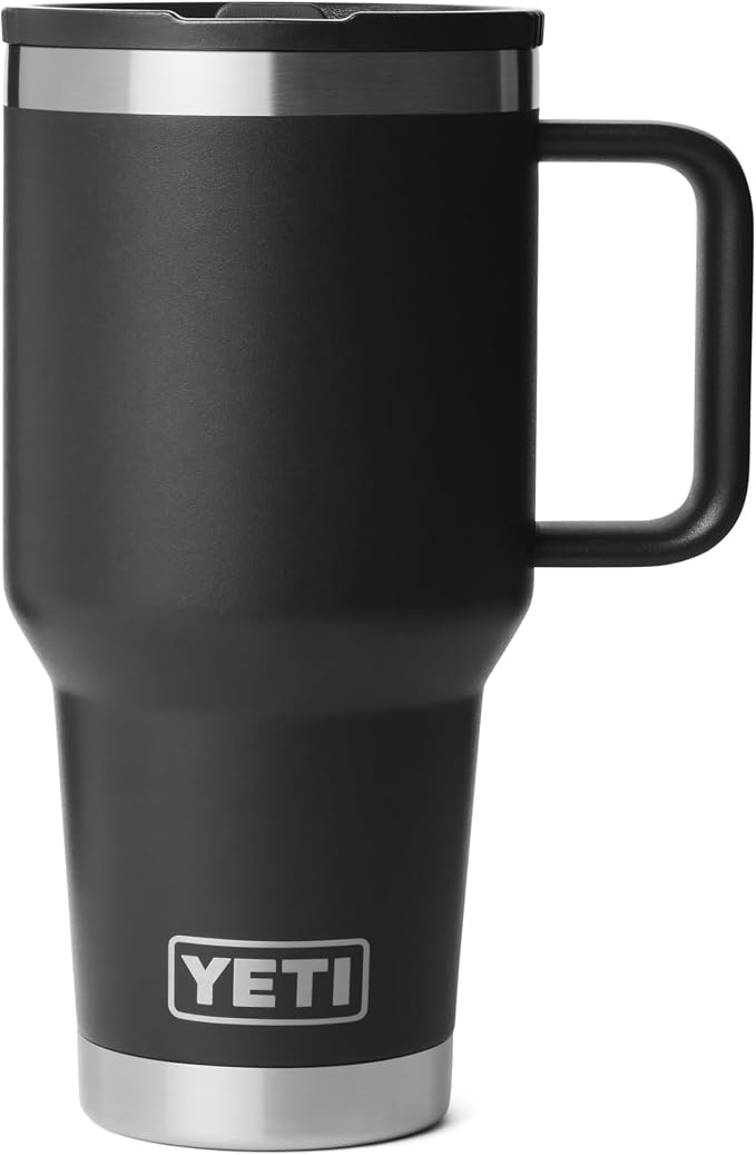 YETI Rambler 30 oz Travel Mug with Flip Straw Lid – Stainless Steel, Vacuum Insulated, Leakproof, Cup Holder Friendly, Black