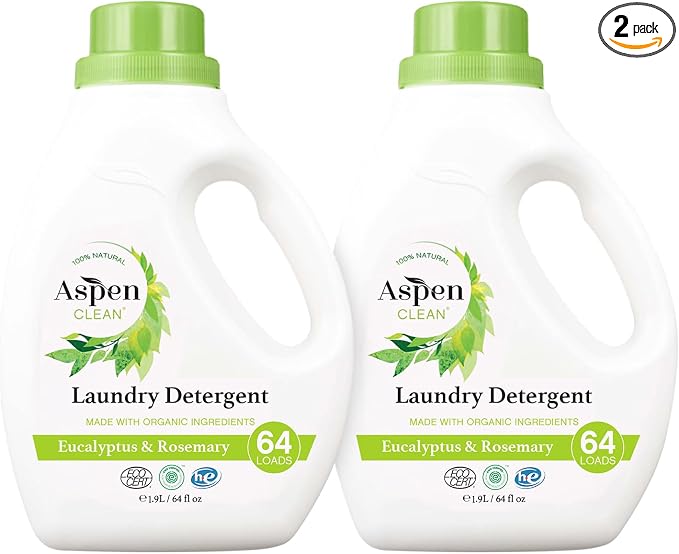 AspenClean Natural Laundry Detergent Eucalyptus & Rosemary - 100% Natural, Organic, HE Liquid Laundry Detergent - Vegan, Cruelty-Free, Biodegradable - Safe for Babies, Pets & Kids - EWG Certified (2