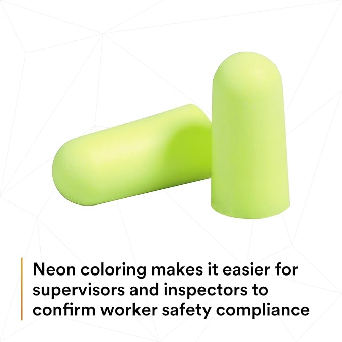 3M Ear Plugs, E-A-Rsoft Yellow Neons 315-1250, 200 Pair of Disposable Earplugs, Pairs Individually Wrapped, Regular Size, Uncorded, 33 NRR, Tapered Cylinder Shape, Slow Recovery Foam