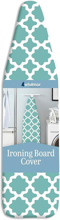 Whitmor Deluxe Ironing Board Cover with 6mm Fiber Pad, Fits 15 x 54 In | Scorch-resistant cover, 6mm fiber pad, 190T elastic fit, tailored nose pocket, Concord turquoise pattern.