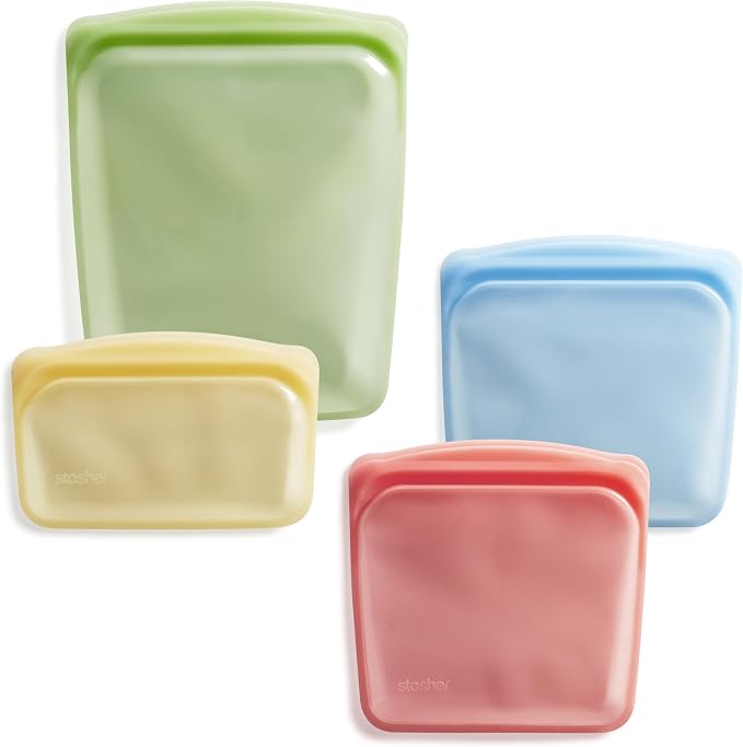 Stasher Premium Reusable Silicone Food Storage Snack Bags, 3-Pack, Artivism | Food-Safe Silicone, Eco-Friendly, Reusable Freezer Bags, Microwave, Dishwasher, Oven, Snack Bags, Lunch Containers, Meal Prep