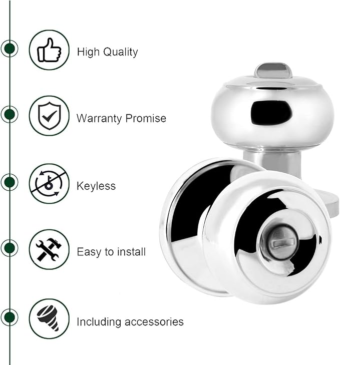 Probrico Privacy Bed/Bath Knobs in Polished Chrome, Interior Door Locks for Bedroom Bathroom, 6 Pack